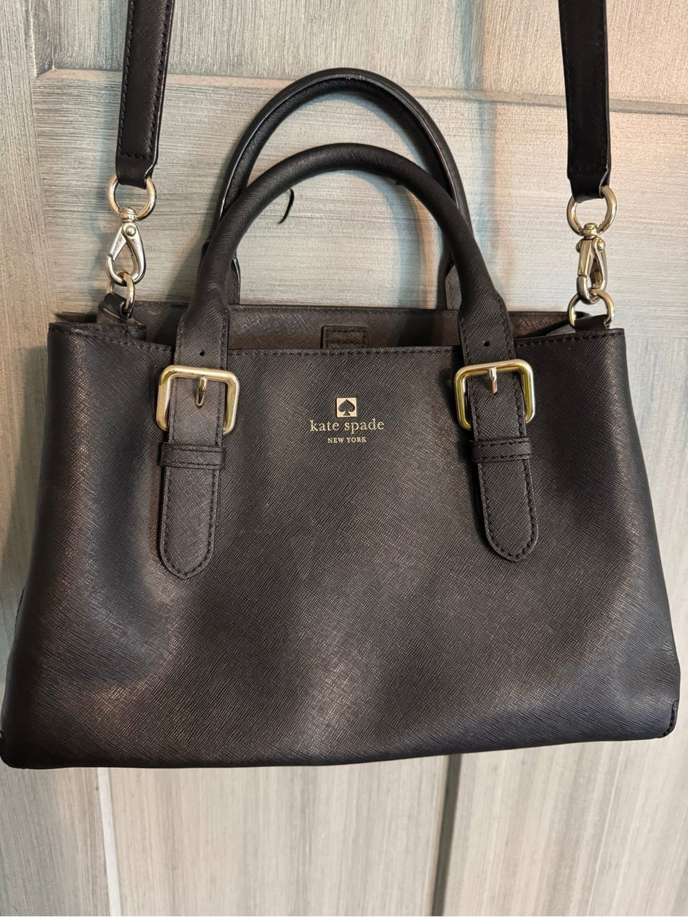 kate spade Black Leather Satchel with Gold Hardware